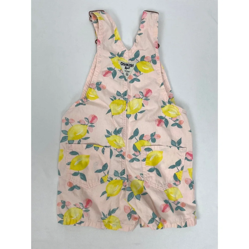 Oshkosh B'gosh Girl 3T Yellow Pink Floral Shortalls Shorts Overalls